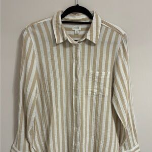 J. Crew Factory Tan and White Striped Button Down Shirt